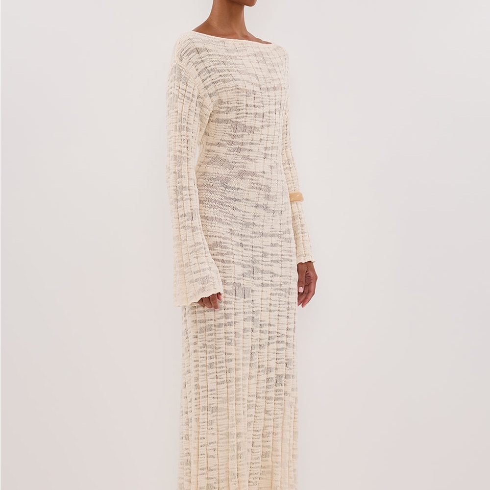 DISSH Cream Knit Maxi Dress. NWT. All Cotton. Left Side Slit. Fits as US8 - Picture 4 of 10